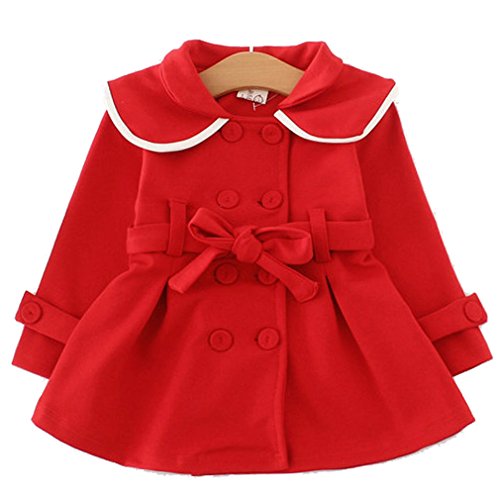 Baby Girls Long Sleeve Outwear Windbreaker Coat (2-3Years, Red) - Thumbnail 5