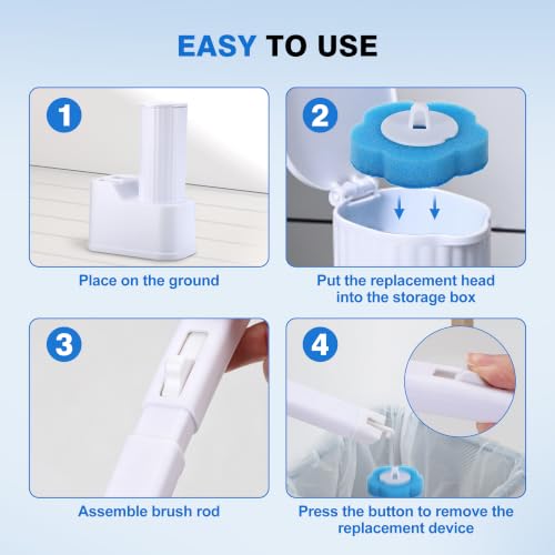 Seivunol Disposable Toilet Brush Set with 48 Disposable Replacement Heads and 1 Crevice Brush, Wall Brush with Long Handle and Holder for Toilet Cleaning Basin and Tub