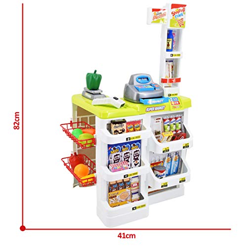 deAO SPMW Kinder-Supermarkt-Spielset mit Einkaufswagen und über 20 Spiel-Lebensmittel-Zubehör, Mehrfarbig – Bild 8