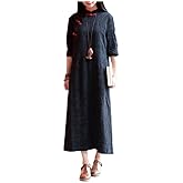 Women's Black Jacquard Cotton Qipao Dress - Traditional Handmade Frog Button Chinese Cheongsam with Vintage Floral Embroidery