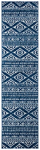 SAFAVIEH Tulum Collection Runner Rug - 2' x 21', Navy & Ivory, Moroccan Boho Tr…