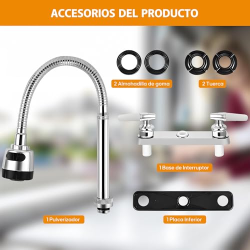Mezcladora para Fregadero,Llaves para Fregadero de Cocina Flexible con Pulverizador de Modo Dual,Grifos para Cocina con 2 Asas para RV,Mezcladora para Cocina de Acero Inoxidable