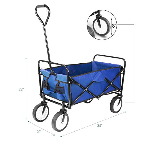 femor Collapsible Folding Outdoor Utility Wagon, Heavy Duty Garden Cart for Shopping Beach Outdoors (Blue) - Thumbnail 2