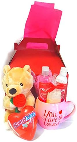 Valentine's Scented Mug Gift Set with Candy and Soft Plush Teddy Bear (Candy Dreams with Sweetarts Candy)