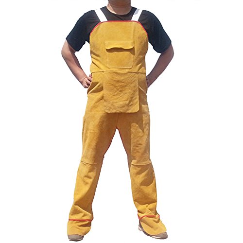Creation Core Cowhide Welding Apron Bib Heat Resistant Leather Apron Safety Apparel Split Leg Flame Resistant Apron With Pocket