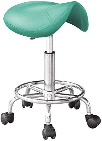Harima Lightweight Stainless Steel Saddle Stool | Chair with Rolling Caster Wheels & Adjustable Height | Hair Salons, Massage Spas, Cosmetic, Medical & Dental Clinics | 39.5 x 34.5 x 54-66.4cm