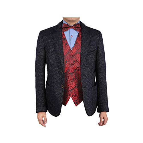 Epoint EGE1B07C-M Red Black Paisley Microfiber Vest and Pre-tied Bow Tie Excellent For Bridegrooms