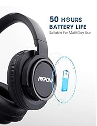 Mpow   Auriculares con cancelación de ruido activo, 50 horas de tiempo de reproducción con graves profundos de alta fidelidad, auriculares Bluetooth ANC con micrófono, auriculares inalámbricos plegables para viaje, trabajo, TV, teléfono celular   PC