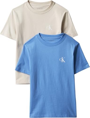 Camisetas de Manga Corta Pack de 2 Chicos Monogram con Cuello Redondo, Beige (Oatmeal 13-0401 Tcx), 12 Años