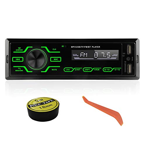 Autoradio-Bluetooth-1-DIN-Radio-de-Coche-con-microfono-Integrado-estereo-Compatible-con-USBTFSDAUX-Reproductor-Multimedia-de-MP3-para-Coche-con-5-Luces-de-Colores