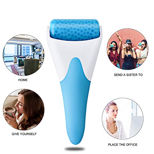 Eurobuy Ice Roller for Face & Eye Puffiness Migraine Pain Relief and Minor Injury,Set of 2 Roller Heads Ice Rolling Massager,Handhold Stainless Steel Roller,Skin Care Beauty Tool (Blue)