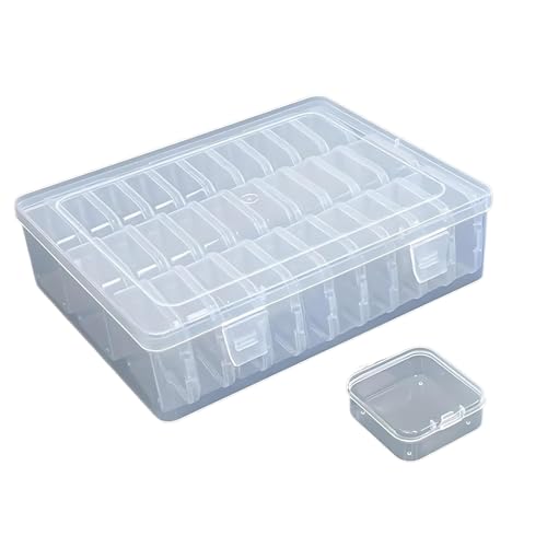 Caixa Organizadora Grande Transparente com 30 Caixinhas, Plástico, 22.5x16.5x5.6cm, para Miçangas e Bijuterias
