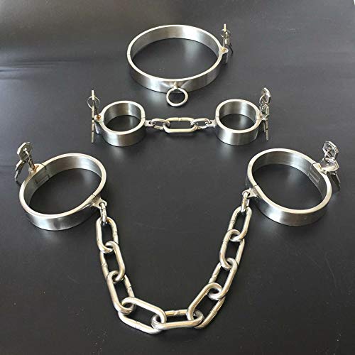 SM Handcuffs Collar and Ankle Metal with Key for Women Men Couples SM Adult Metal Bondage Fetish Handcuffs kit Restraint Set Sex Toy,3pieces,Male