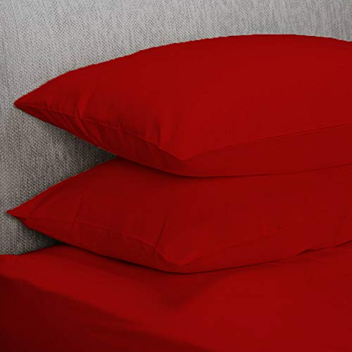 mFabrics New Polycotton Plain Dyed Housewife 4 Pack Pillow Covers - Easy Care Bedroom Pillowcases - Standard Size 50 x 75 cm Pillowcases (Red)