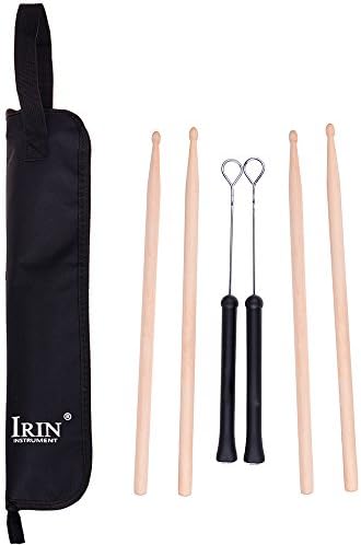 2 Pair 5A Hickory Drum Sticks with 1 Pair Professional Retractable Drum Brushes and 1 Drumsticks Bag for Drum Sets Drum Accessories