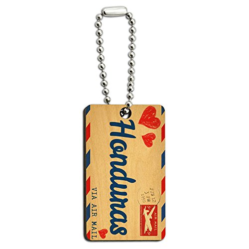 Air Mail Postcard Love for Honduras Wood Wooden Rectangle Key Chain