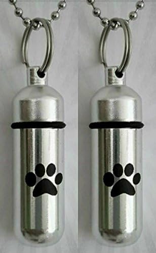 Pasco Specialty Product Two Pet/Dog/Cat - Laser Engraved Cremation URN Keepsakes with Simple Black PAW - Includes Velvet Pouches, Ball-Chain & Fill Kit