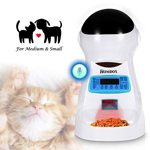 Xuliyme Automatic Cat Feeder Auto Pet Food Dispenser with LCD Display,Voice Record Remind, Timer Programmable, Portion Control for Medium & Large Dog – 4 Meals a Day