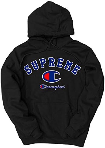 CHPN Champion Supreme Blue Logo Pullover Hoodie, Large Black