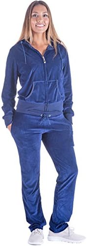 Mavis Garments Black Grey Womens Velvet Zip Hooded Sweatshirt Athletic Soft Plus Size Hooded and Sweat Pants Tracksuit Set (M, Navy)