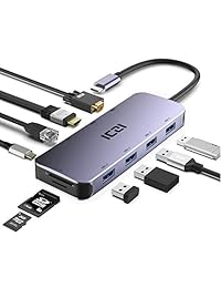 USB C HUB, ICZI 10 en 1 USB Tipo C a HDMI VGA Converter, RJ 45 Ethernet Switch, USB 3.0 puertos, SD TF lector de tarjetas de memoria para Macbook Pro 2017 y otro tipo C portátil cuerpo de aluminio (gris oscuro)