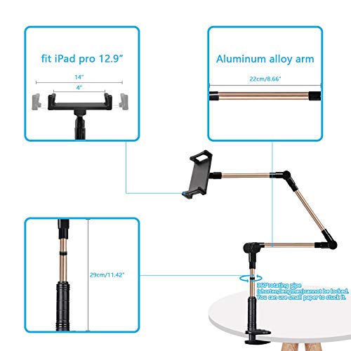 cshare Adjustable Tablet Stand Holder, Flexible Lazy Phone Tablet Mount Bracket Clamp, Swing Arm Kids Fire Tablet Stands for Bed Desk Kitchen Compatible with 12.9 iPad Pro, Samsung, Kindle, NS