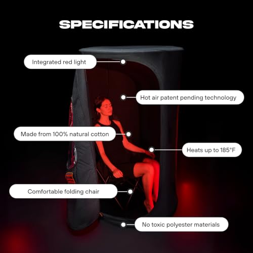THE POD COMPANY The Sauna Pod - Portable Personal Dry Sauna for Recovery & Wellness - for Athletes & Everyday Users - Includes Red LED Light, Heater & Foldable Chair - Hot Air Technology - Up to 185