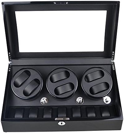 JIANBOX Luxury Automatic Rotation 3 Motors Watch Winders Display Box 6+7 Leather Storage, Black