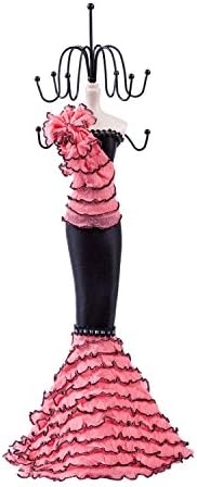 GiftsOGifts Flamenco Ruffle Dress Doll Jewelry Stand, Pink 15"