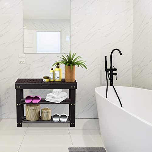 Zhuoyue Bamboo Entryway Shoe Bench - 3 Tier Shoe Rack Shelf Stand Foyer Mudroom Hallway Bench with Storage for Entryway Organizer