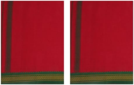 Bellekart Men's Premium Quality Cotton Dhoti (Red, 2 Meter, Pack of 2)