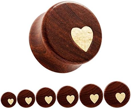 Bigbabybig Women Ear Plugs Tunnels Body Piercing Jewelry for Man Heart Earrings Nature Red Sandal Wood