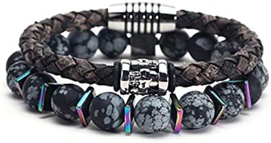 Awertaweyt Beaded Bracelet, Bracelet Men/Leather/Stone Beads/Stainless Steel/Men Bracelet Friendship Mens Bracelets New Jewelry Gift Erkek Bileklik