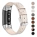 SWEES Leather Bands Compatible for Fitbit Charge 4, Charge 3 & Charge 3 SE Fitness Tracker, Genuine Leather Band Strap Wristband Replacement for Women Men Small Large, Black, Rose Gold, Beige, Brown