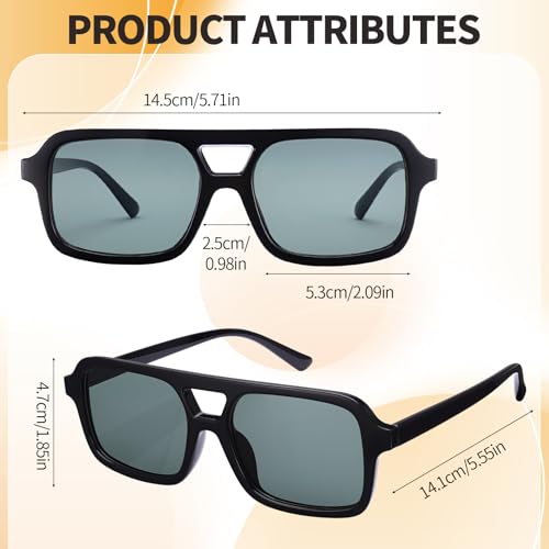 Apricitie Retro Sunglasses for Men and Women, Classic 70s Vintage Rectangular Oversized Square Sunglasses, Retro Glasses UV400 Protection, Trendy with Double Bridge Frame Glasses