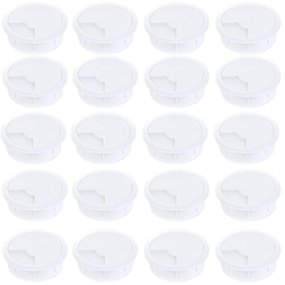 Sossai Desk Cable Grommet/Cable Outlet/Cord Hole Cover Plate for Desks, Offices & Worktops | 20 pc KDM2-60 | Colour: White | Diameter: 60 mm