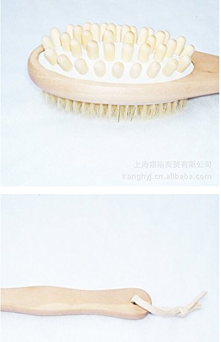Long Wooden Handle Back Rubs Massager Bath Brush Dual Head - Thumbnail 3