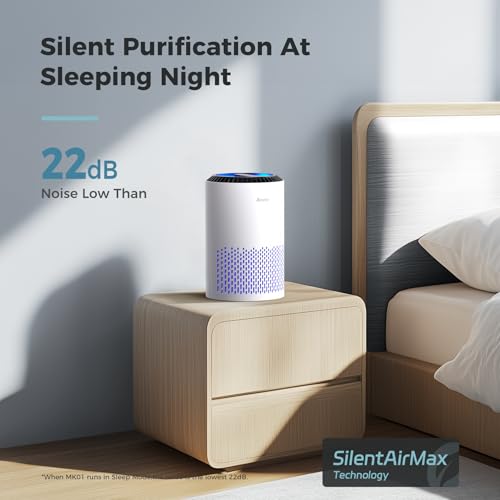 AROEVE Air Purifiers for Bedroom Home, Air Purifier For Smoke Pollen Dander Hair Smell Air Cleaner with Sleep Mode Speed Control For Bedroom Office, MK01- White(Available for California)