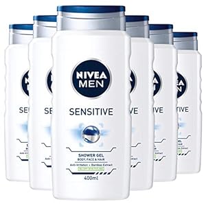 NIVEA MEN Sensitive Shower Gel Pack of 6 (6 x 400ml), Alcohol-Free Sensitive Skin Shower Gel, Gentle Shower Gel for Men…