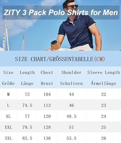 ZITY Polo Shirt for Men 3 Pack Short Sleeve Polo Shirt Golf Work Breathable Casual T-Shirt with Pocket Summer Three Pieces T Shirt for Vacation