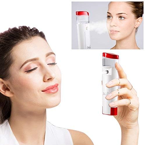 Portable Facial Sprayer, Nano Cool Mist Facial Sprayer for Skin Care with Power Bank LED Light USB Port Charging (30ML Water Tank,Red)