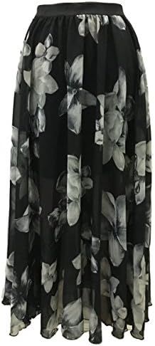 FashionShop365 Women's Solid Floral Print Lightweighted Chiffon Long Summer Beach Skirt (M, Flower1)