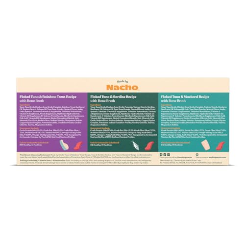 MADE BY NACHO FLAKED FILETS RECIPE IN BONE BROTH, GRAIN-FREE CHEF’S SELECTS WET FOOD FOR CATS BALANCED DIET IN NATURALLY HYDRATING PUMPKIN-INFUSED BROTH (3.0 OZ (PACK OF 12), FLAKED FISH VARIETY PACK)