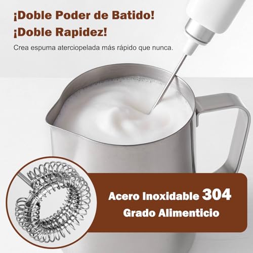 ENGREPO Espumador de Leche Eléctrico Recargable USB, Batidor de Cafe para Hacer Espuma,3 Velocidades con 3 Batidores Acero Inoxidable, Batidor Electrico de Mano Para Capuchino, Latte, Matcha (Blanco)