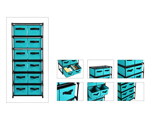 MULSH Drawer Storage Chest Shelf Storage Cabinet Organizer Units with Removable Non-Woven Fabric Bins (12-Drawer, Turquoise)