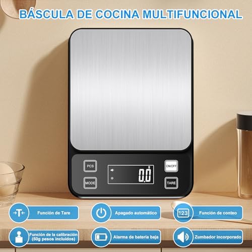 Báscula Cocina Recargable 0.1g/10kg, Impermeable