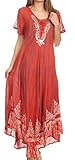 Sakkas 16601 - Ronny Lace Embroidered Cap Sleeve Tie Dye Wash Caftan Dress/Cover Up - Red/Black - OS