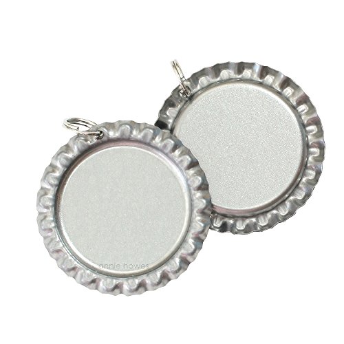 100 pcs Flattened Silver Bottle Caps with Holes and 8mm Split Rings Attached