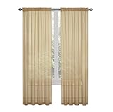 GoodGram 2 Pack: Ultra Luxurious High Thread Rod Pocket Sheer Voile Window Curtains Assorted Colors (Gold)
