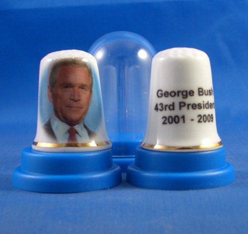 Porcelain China Collectable Thimble - George Bush 43rd President USA - Free Gift Box